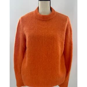 Ganni Orange Alpaca Wool Sweater Crewneck Knit Fuzzy Tangerine L